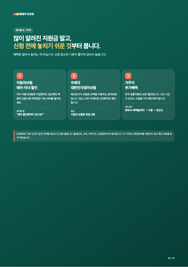 자동차보험, 우체국 대한민국엄마보험, 지역 추가혜택을 소개하는 미리보기